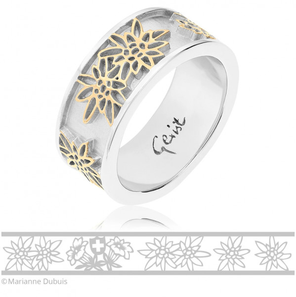Gexist Swiss Edelweiss Ring Blume Bicolor